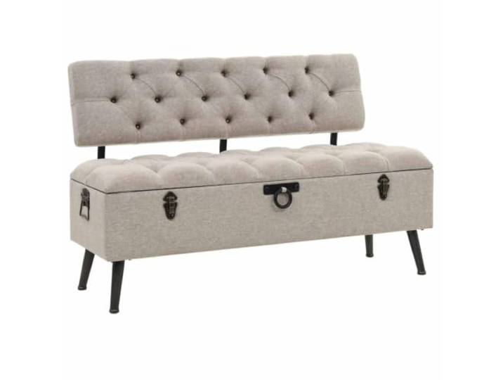 TEKGHUT Sitzbank mit Stauraum und Rückenlehne 110cm Creme Stoff Schaumstoffpolster, Stahlbeine, Vintage-Stil, vielseitig nutzbar, max. 110kg