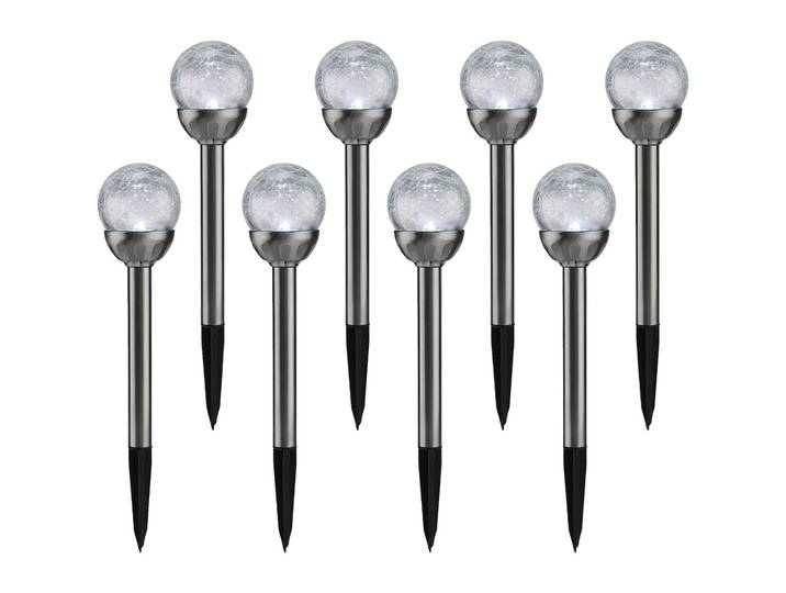 8er-Set Solar-Gartenlampe mit Crackle-Effekt-Kugel & Erdspiess, weiss & bunt