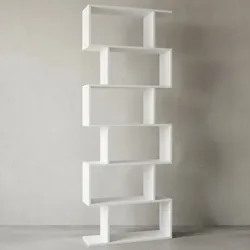 KADIMA DESIGN Modulares Zickzack Bücherregal, Mattweiß, 6 Regalfächer, Anti-Rutsch-Noppen