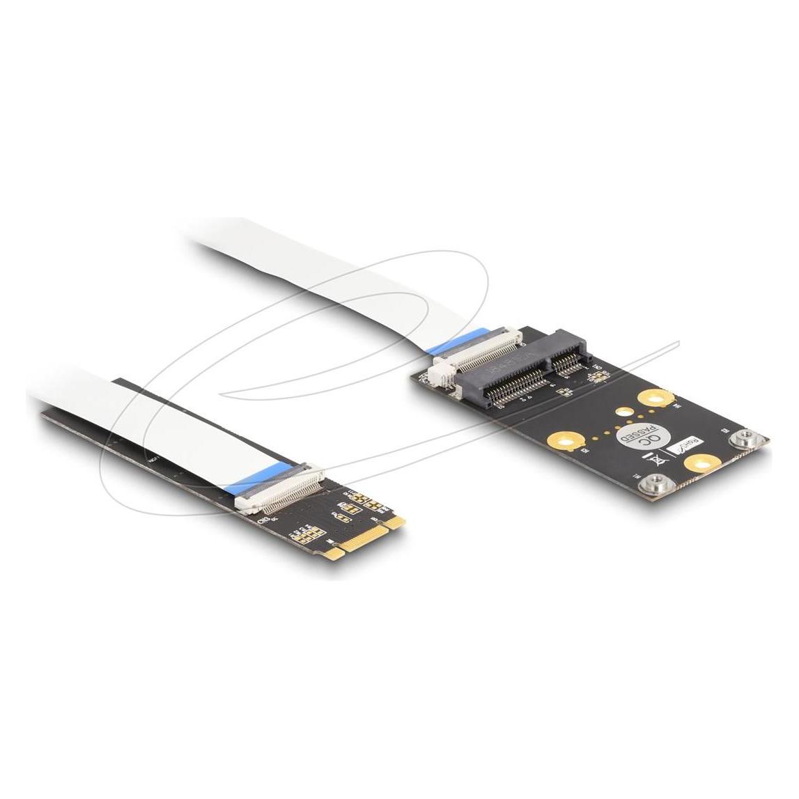 Delock Konverter M.2 Key B+M Stecker zu 1 x Mini PCIe Slot half size / full size mit flexiblem Kabel (64221)