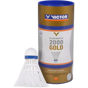 VICTOR Badminton-Bälle Nylon Shuttle 2000 Gold, Spielball, mittel, weiß, 3 Stück