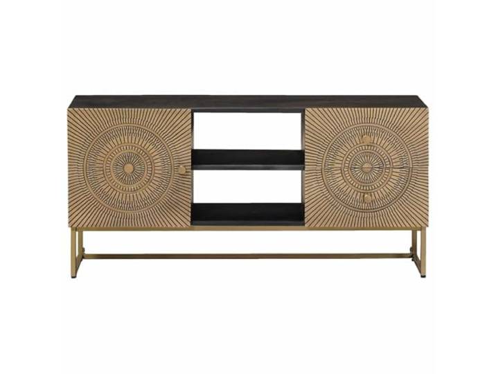 KTHLBRH TV-Schrank mit Schublade und Regal, Messing, 105 x 30 x 50 cm Massives Mangoholz, 2 Schubladen, 1 Tür, strapazierfähig, für Wohnzimmer