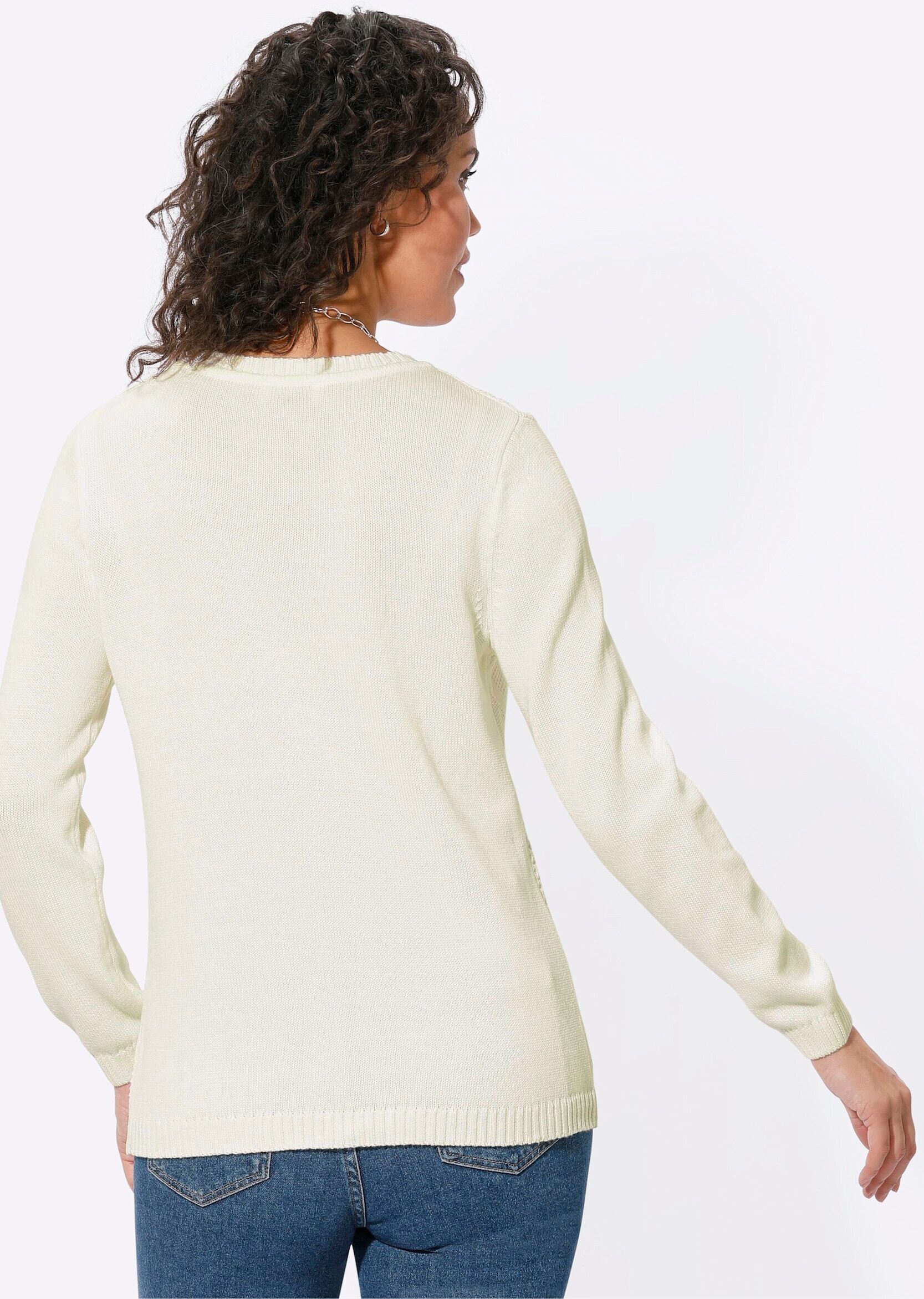 Strickpullover WITT "Pullover Langarm-Pullover mit Metallplättchen-Applikationen", Damen, Gr. 54, ecru, Strick, , Sportlich, Rundhals, Pullover Strickpullover