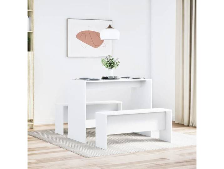 Remise Ensemble table à manger et bancs 3pcs blanc bois d'ingénierie JILIMAISON2025 16320092