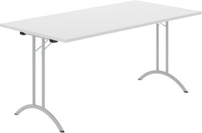 Schäfer Shop Select Klapptisch, Rechteck, Doppel-T-Fußgestell, Spezial-Klappbeschlag & Bodenausgleich, B 1600 x T 800 x H 720 mm, lichtgrau/alusilber