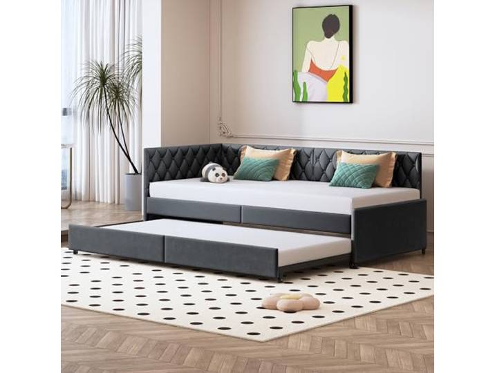 FEEOHOME Klappbares Schlafsofa, 90/180 x 200 cm, Schlafsofa für 2 Sitzer, ausziehbar, mit Lattenrost, ausziehbar, mit Lattenrost, Ausziehbett, funktional, Erwachsene, für Wohnzimmer, Schlafzimmer
