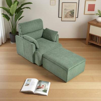 ZWYO HOSIMU Velvet Oversized Armchair with Storage Ottoman and Deep Seat Design
