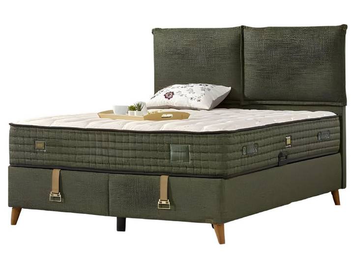 JVmoebel Boxspringbett Grünes Holz-Textil-Bett mit Matratze und elegantem Design (1-St)