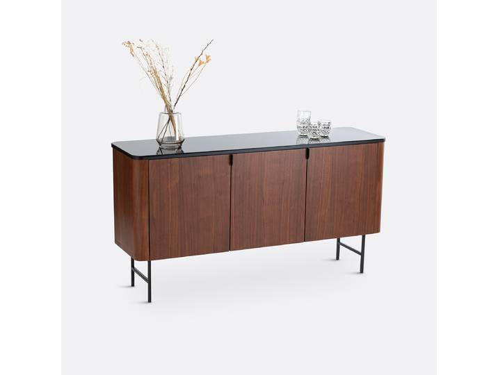 LA REDOUTE Buffet 3 portes plaqué noyer, Helina Marron Noyer