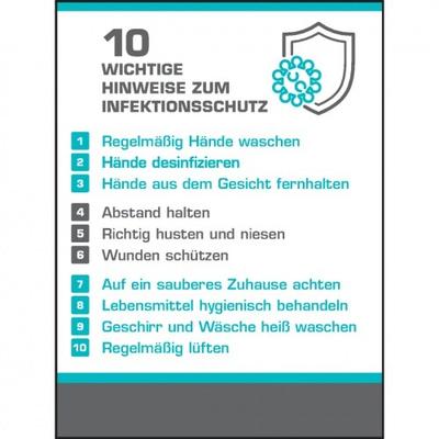 Schild I Aushang Die 10 wichtigsten Hygienetipps, Kunststoff, 300x400mm