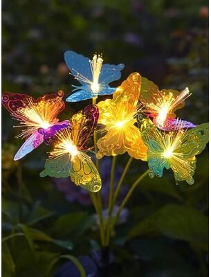 Smart Shopping Spot Solar Butterfly Fiber Optic Garden Lights 6 Head Waterproof Landscape Stake Light warm White