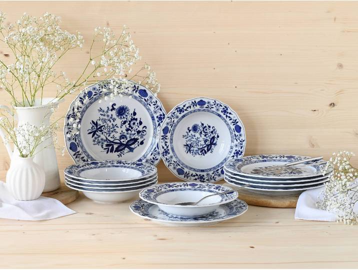 Tafelservice Flora Zwiebel 12-teilig Multicolor/Weiß/Blau
