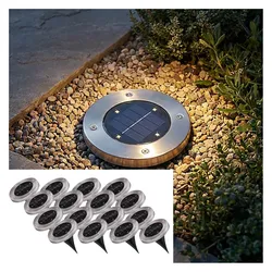Grundig, Gartenbeleuchtung, 16er-Set Solar Bodenleuchte aus Edelstahl, mit Erdspiess,  Ø12 x 13 cm