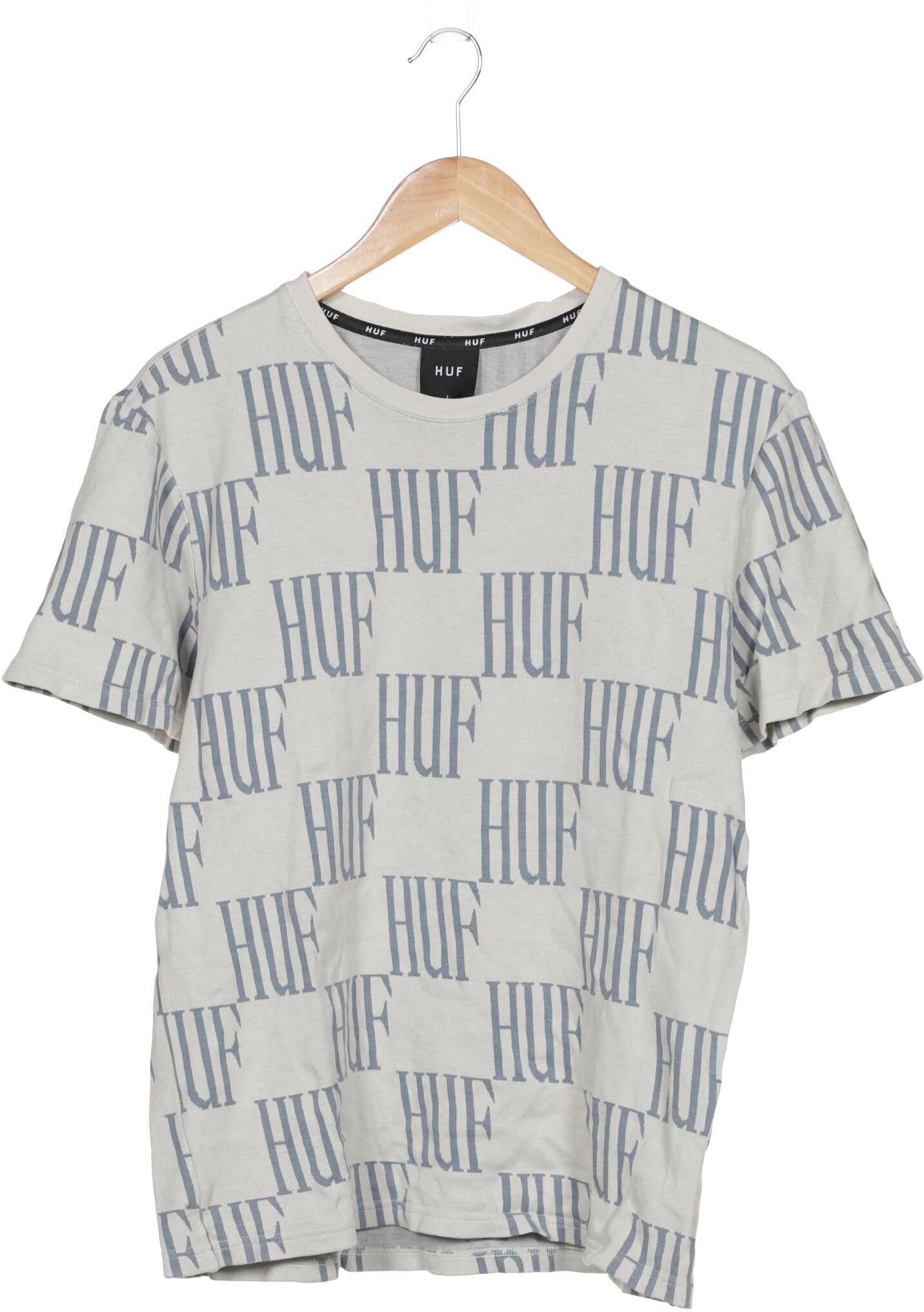 huf Herren T-Shirt, Grau, Gr. L, Baumwolle - Second Hand