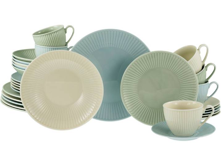creaTable Kombiservice Valencia Pastell, Kombi-Service 30-tlg (30-tlg), 6 Personen, Porzellan, Elegant, Boho Chic