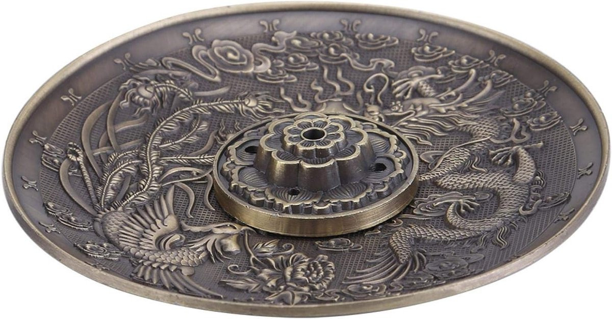 Vintage Incense Stick Houder met Draak en Feniks, Tibetaanse Wierookstokjes en Feng Shui Decoratie