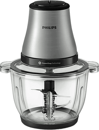 Mini picadora - Philips Picadora serie 3000 Bowl Cristal 2L HR1503/00, Motor de 500W, 2 velocidades, Recipiente 2L, Acero inoxidable
