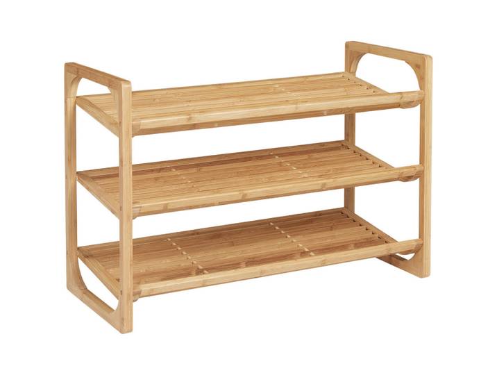 ComfortXL Schuhregal De-09963 3 Etagen mit erhöhten Kanten Bambus Natur, Naturfarben, Naturmaterialen, 76x51x33 cm, Garderobe, Schuhaufbewahrung, Schuhregale