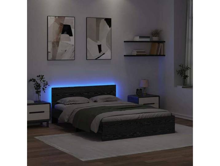 120x200cm Petit lit VIDAXL Structure de lit Chêne noir Bois d'ingénierie L13429