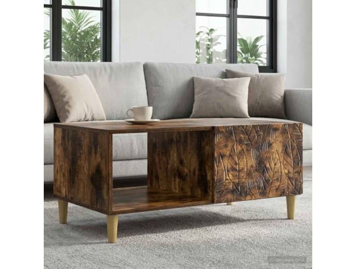 TEKGHUT Couchtisch Räuchereiche Holzwerkstoff 90x50x40 cm mit Ablage Rechteckige Form, stabiles Eukalyptusgestell, pflegeleichte Oberfläche, vielseitig nutzbar