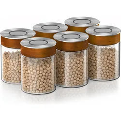 Arendo Vorratsgläser 6er Set 750 ml Borosilikatglas, luftdicht, Klickdeckel mit Akazienholzring, Vorratsbehälter, Transparent