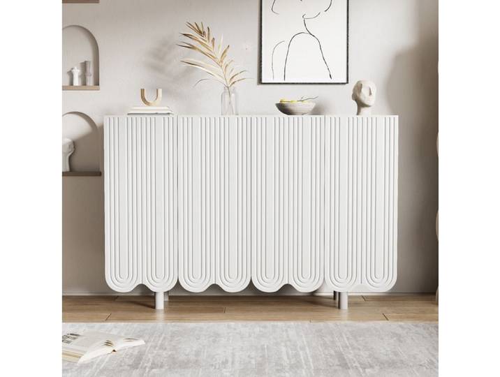 VUENOR Buffet bas 120 cm blanc MDF - 4 portes charnières amorties rangement