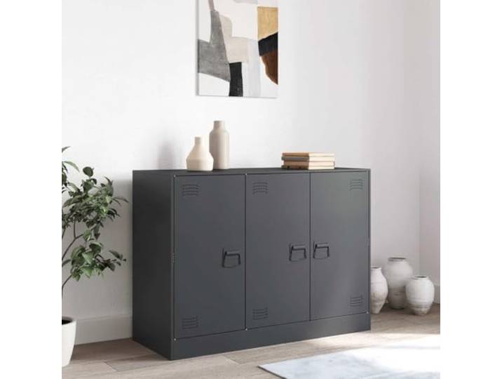 KTHLBRH Anrichte Anthrazit 99 x 39 x 73 cm Stahl 6 Fächer, 3 Türen, 3 Metallgriffe, Belastung 90 kg, einfache Reinigung