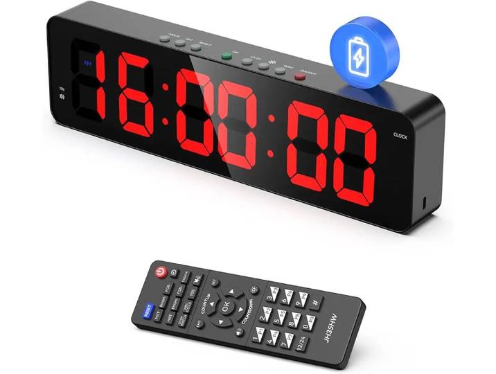 Minuterie de gymnastique avec télécommande, minuterie à intervalle ultra-clair de 12 pouces x 3,5 pouces, avec compte à rebours/haut, horloge murale, minuterie de Fitness, chronomètre