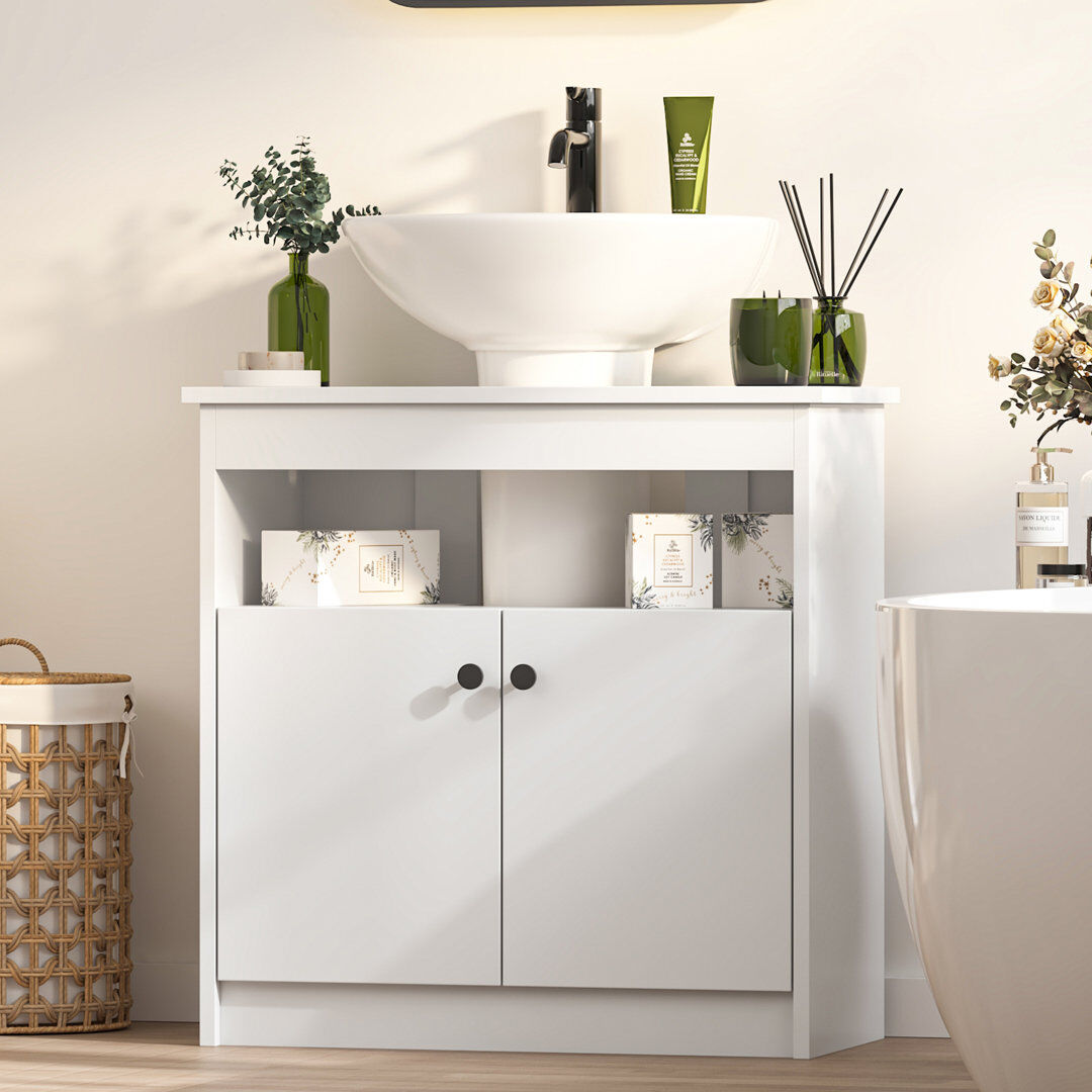17 Stories Aishwarya 60 W cm Free-Standing Under-Sink Bathroom Cabinet with U-Shaped Cutout White