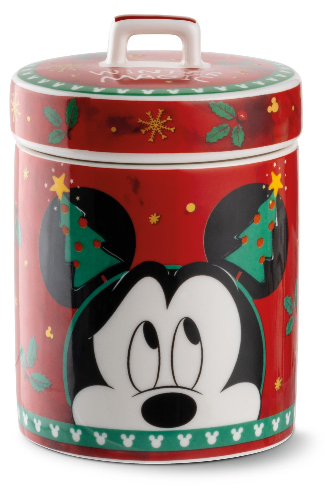 Egan Disney Winter Magic Mickey Mouse glazen pot, rood, 9 x 13,3 cm