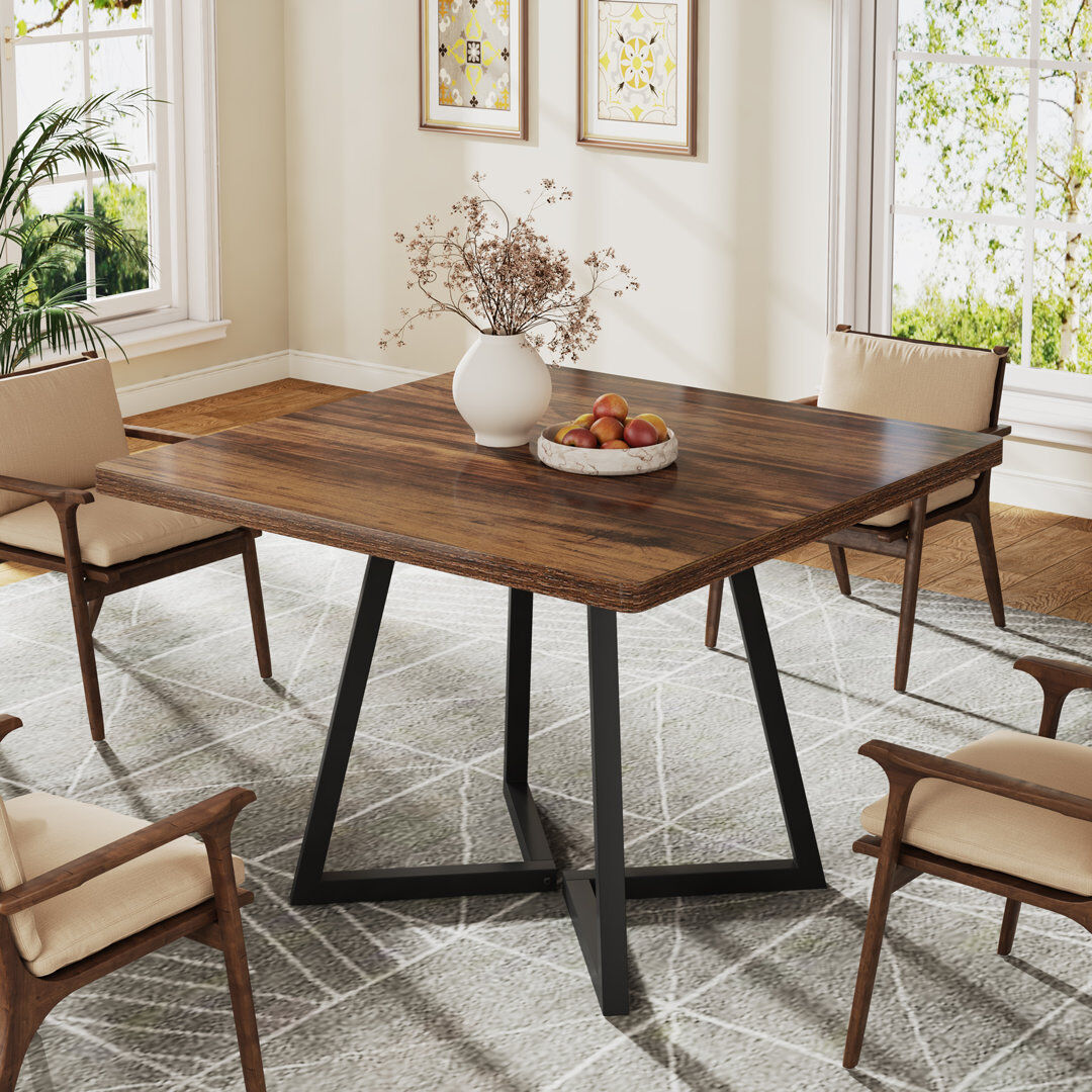 Blue Elephant Dining Table for 4, wooden dining table, Industrial Style, Sturdy Metal Frame, 80 x 80 x 75 cm dinner table Kitchen Table for Dining Room, Living Room Brown/Black