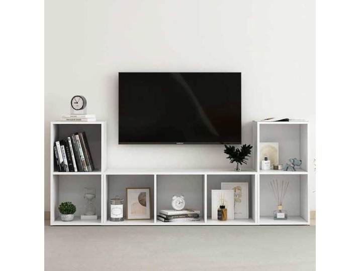 Ensemble Meuble TV 3 Pièces Blanc Moderne Mobilier Rangement 120x30x40 cm Salon Séjour