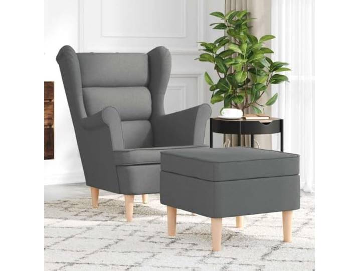 HEFZGDB Dunkelgrauer Stoff Sessel mit Fußhocker, Bequemer Lounge Sessel mit Polsterung, Langlebiges Polyestergewebe, Vielseitig für Wohnzimmer und Büro, Ergonomische Unterstützung,