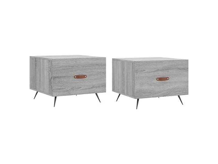 KUTYWEXFM Couchtisch 2er Set, 50x50x40 cm Beistelltisch Grau Sonoma Praktisches 2er-Set für Wohnzimmer und Schlafzimmer mit Schublade und stabilen Eisenbeinen.