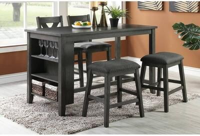 GREATPLANINC 5 Piece Counter Height Dining Table Set, Wooden Kitchen Breakfast Table Set with Storage Shelves, 2 High Chairs & 2 Stools