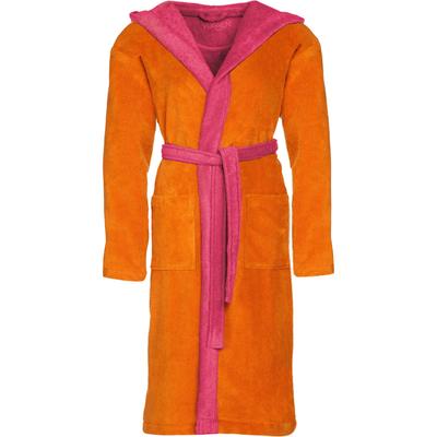 Bademantel VOSSEN "Poppy, ideal für Sauna & Spa, Hotelbademantel, Morgenmantel" Gr. L, orange (electric orange, prim rose), L:115cm, Baumwoll-Mix, Hausmäntel, Bademantel, Doubleface Optik