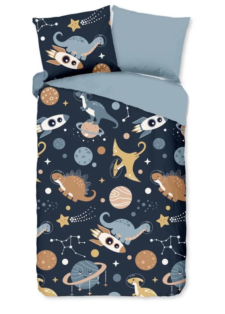 Pure Kinderdekbedovertrek Spacedino - Blauw - 140x220 cm - 100% Polyester