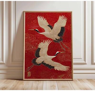 Uplifted Goods Architectural Japanese Heritage Wildlife Canvas Art p 11.81 X 15.75 In unframed