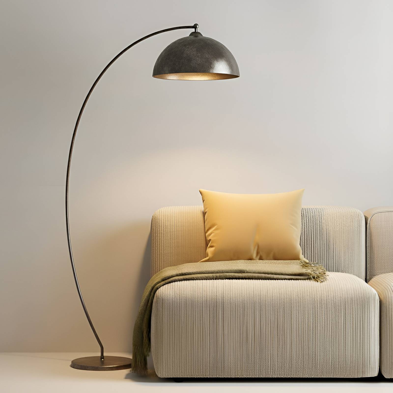 Bogenlampe Jonera Lindby, alu / grau / zink, für Wohn- / Esszimmer, Metall, Junges Wohnen, Stehlampe