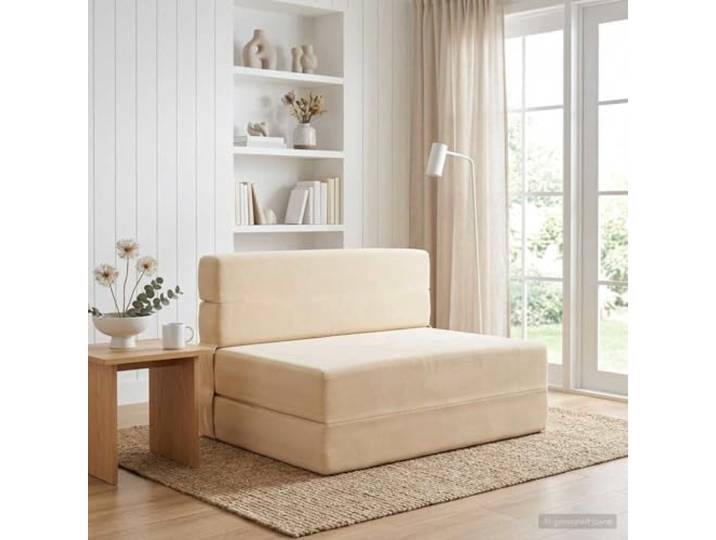ZQQLVOO Klappsofa Bett Creme 70 x 72 x 60 cm Stoff 100% Polyester, Atmungsaktiv, Manuell Verstellbar, Faltbares Design, Abnehmbarer Bezug