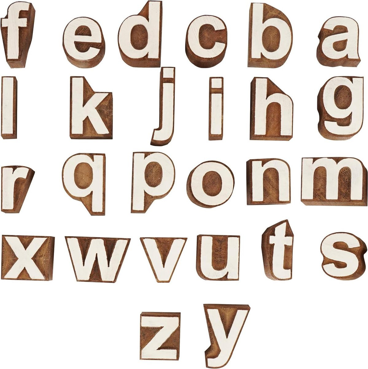 Houten Stempel Alfabet Kleine Letters Bruin voor Textiel Decoreren Hand Gesneden
