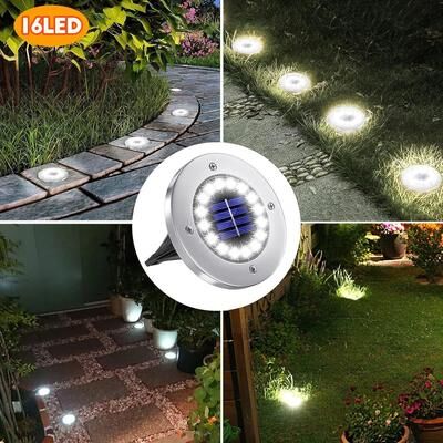 Uplift Picks Solar Ground Disk Lights Brighten Gardens Pathways Lawns Patios Every Night cold White (16 Led) 12 Pcs