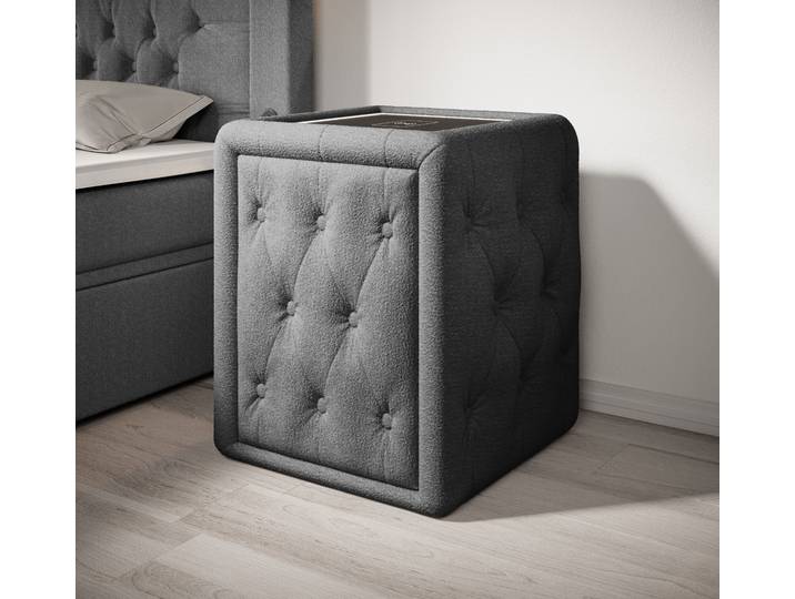 Designer Nachttisch Josy Charge in Bouclé - Grau - Luxusbetten24