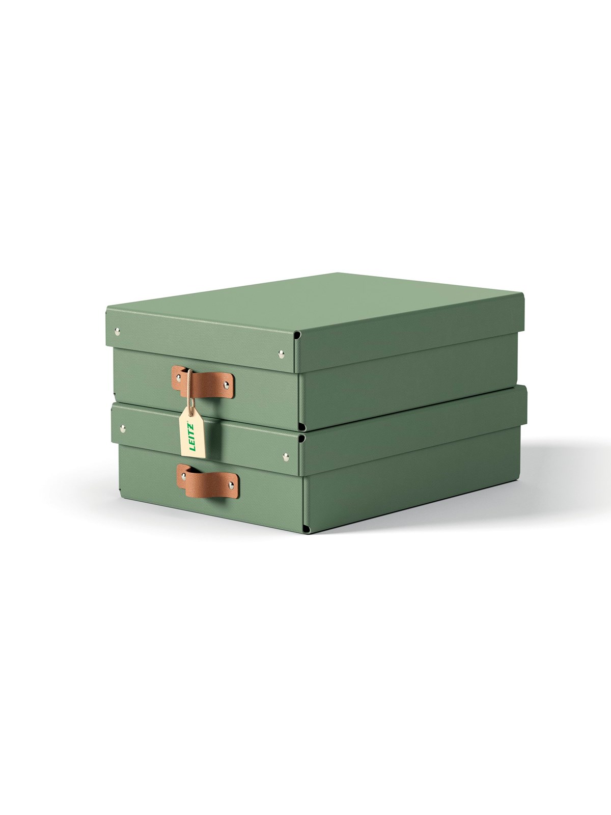 Leitz Puro Aufbewahrungsbox mit Deckel, mittelgroß & flach, 8L, 100% recycelter Karton, 2er-Pack, Grün