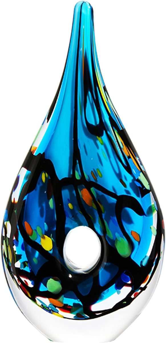 Abstracte Glas Sculptuur Blauw - Handgeblazen Uniek Kunstobject voor Woonkamer Decoratie - Hoogte: 21,6 cm