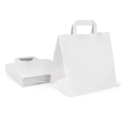 Inoverse 250 stk Papiertüten mit Henkel, 32+22x25 Papiertragetaschen, Weiß Geschenktüten, Papiertaschen