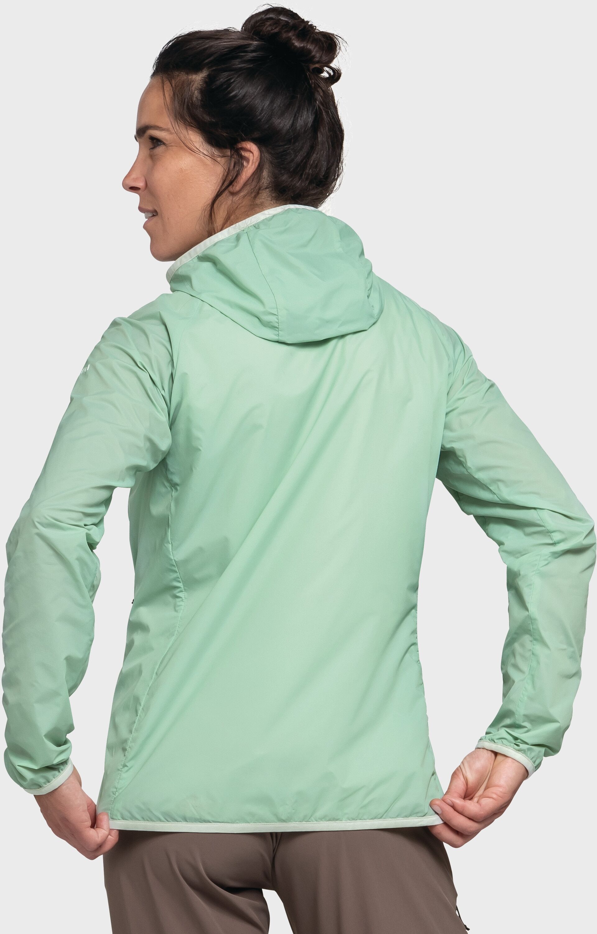 Outdoorjacke SCHÖFFEL "Hiking Jacket Style Wutach WMS", Damen, Gr. 38, grün (6205, grün), Oberstoff: 100% Nylon, regular fit, hoch geschlossener Ausschnitt, Jacken Outdoorjacke 6205, grün 38
