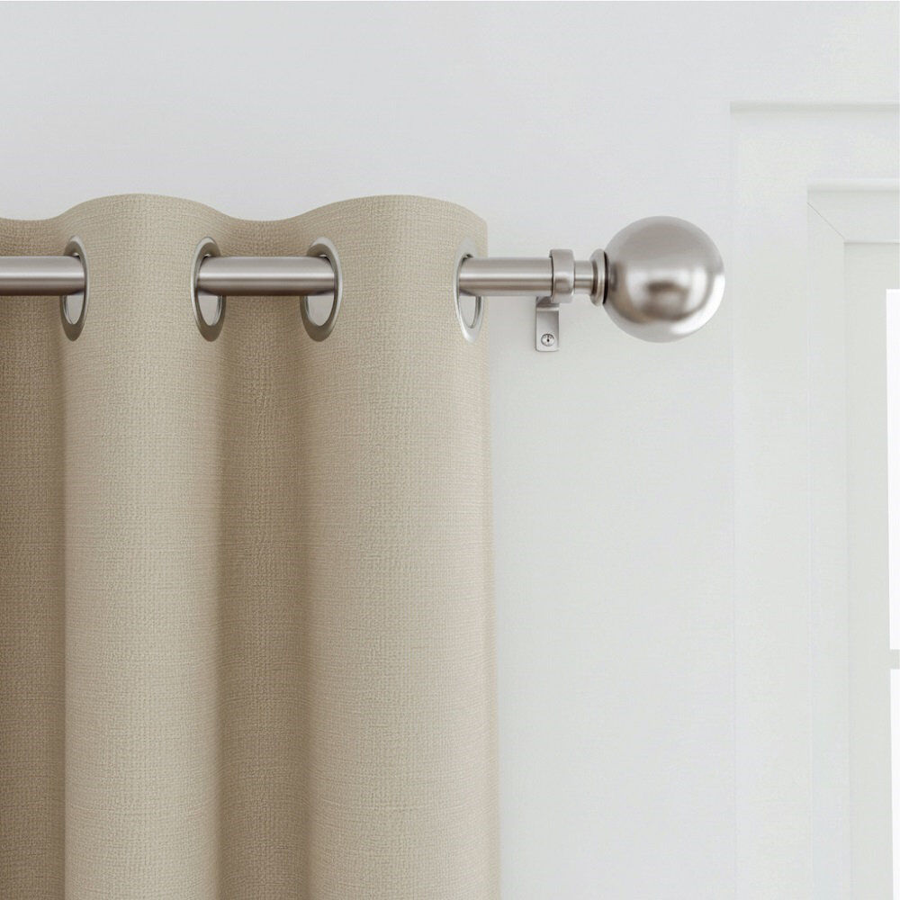 Symple Stuff Extendable Metal Curtain Pole, Adjustable Curtain Rod with Brass Finials & Rings Brushed Silver 180cm - 340cm