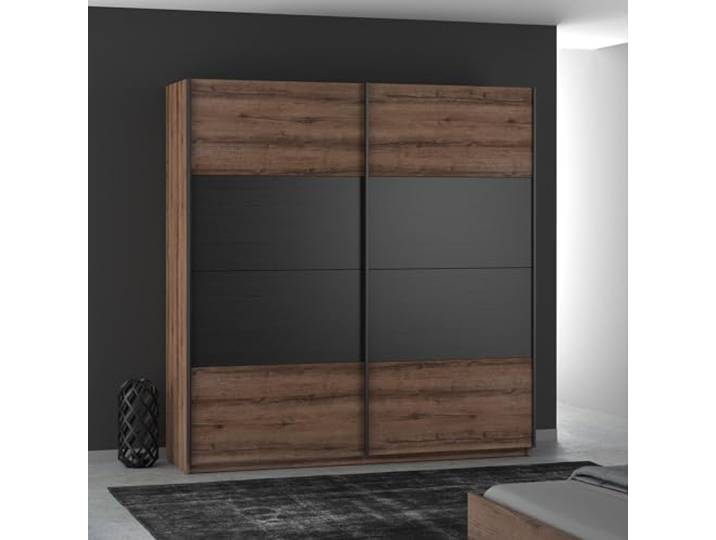 Forte Dreamer Kleiderschrank 200,Schrank mit Schwebetüren, 2-türig, Holzwerkstoff, Schlammeiche/Schwarzeiche Dekor, 200,1 cm breit, 209,7 cm hoch, 51,2 cm tief