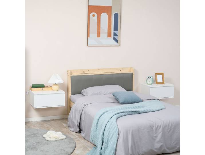 HOMCOM Set 2 Tables de Chevet Suspendues Bois MDF Blanc